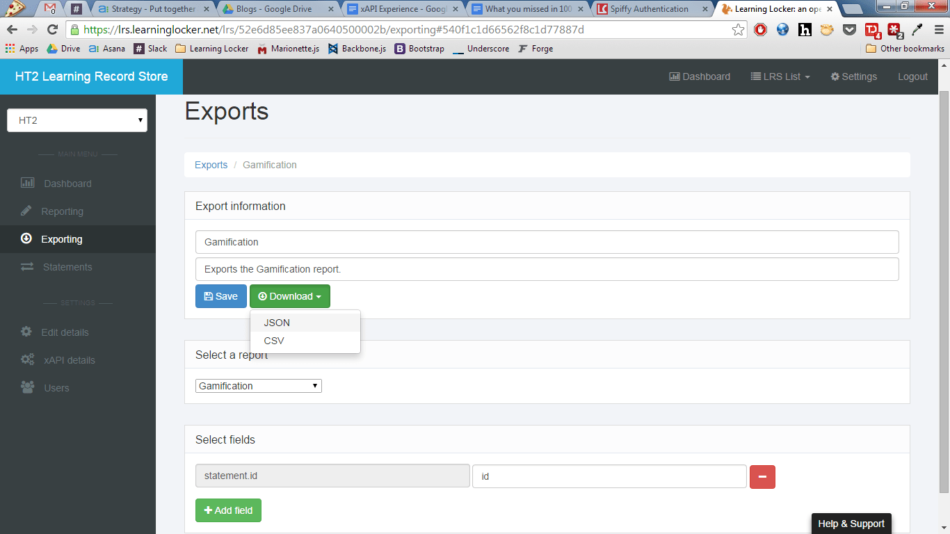 HT2 Learning Record Store screenshot of dashboard