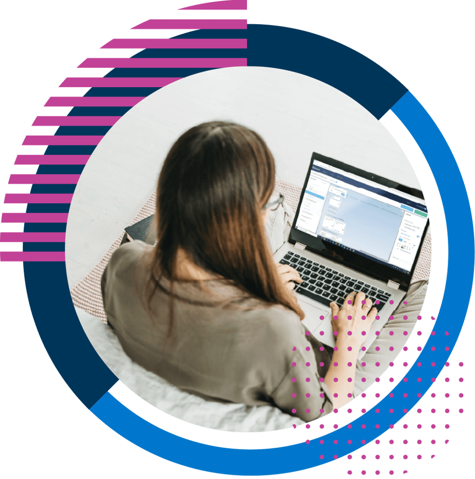 Woman using laptop to do software training